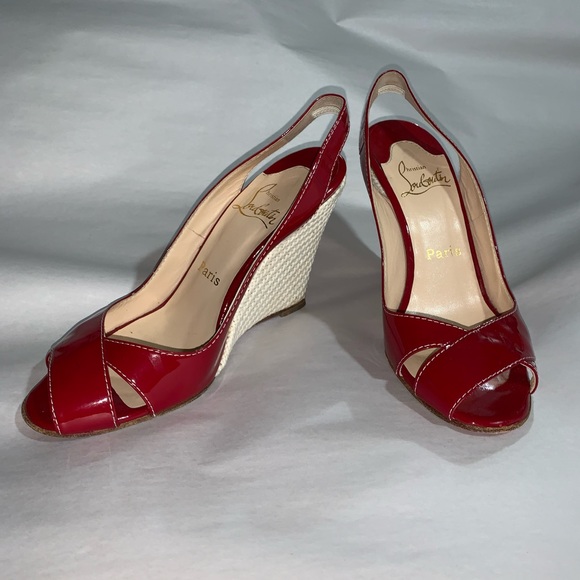 CHRISTIAN LOUBOUTIN size 38.5 red patent WEDGES - Picture 15 of 15
